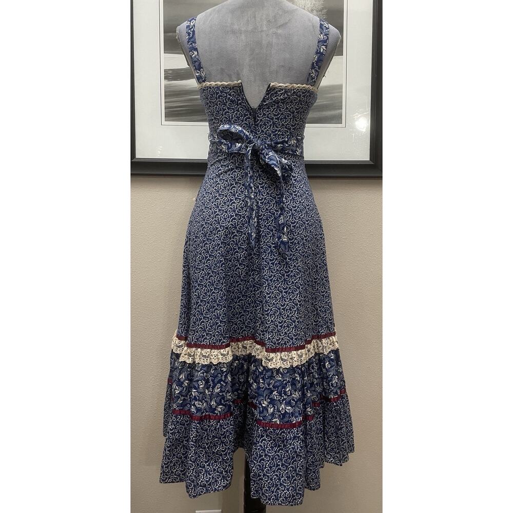 Gunne Sax by Jessica McClintock prairie midi dress blue and white calico MINT - Picture 9 of 16